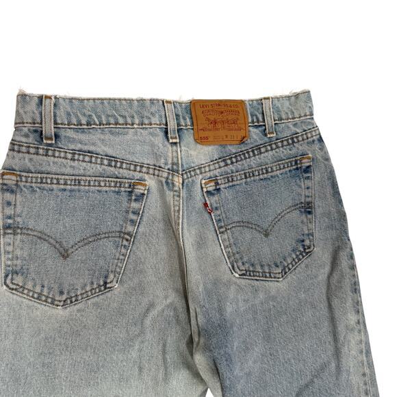 Vintage Levi's Made in USA 555 Size 33 Light Discolored Denim Cropped Raw Hem - Picture 6 of 10